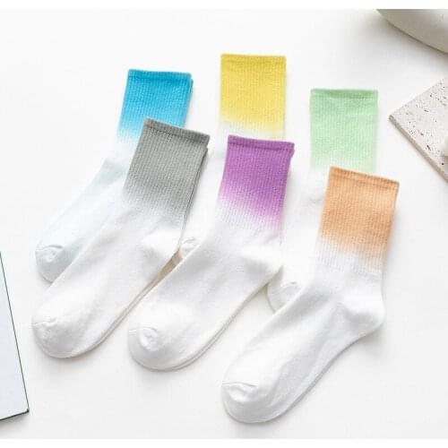 Tie-dye socks womens mid-tube summer color cotton socks high-tube sweat-absorbent socks street fashion womens socks