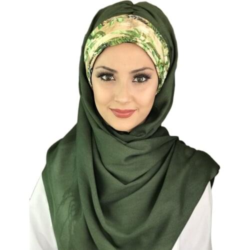 New Fashion Hijab 2021 Women Muslim Chiffon Headscarf Islamic Turban Womens Hat Small Dark Green Color Shirred Shawl