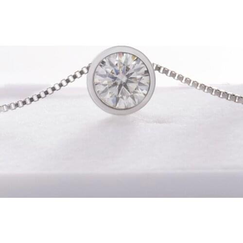 Solitaire Necklaces For Women Bezel Setting Round Moissanite Pendant 1ct 6.5mm D Color EF Color Sterling Silver 18K Gold Plate