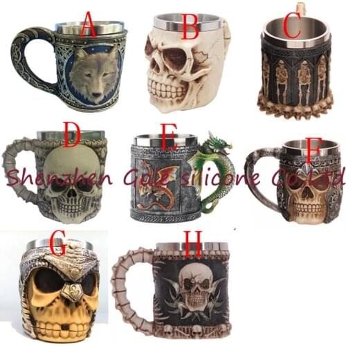 Personalized Double Wall Stainless Steel 3D Skull Mugs Coffee Tea Bottle Mug Skull Knight Tankard Dragon Drinking Cup Kup Milk