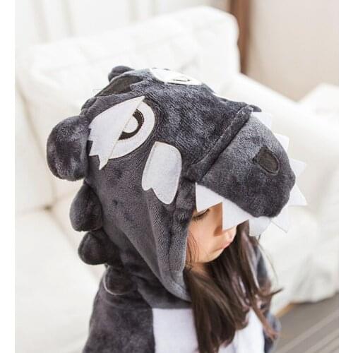 Winter Flannel Soft Warm Wolf Kigurumi Pajamas Hooded Animal Cartoon Boys Pyjamas Onesie Pijamas for Girls Kids Sleepwear