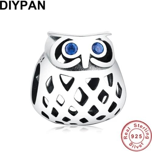 Fit Original Pandora Charms Bracelets 925 Silver Blue Eyes Owl Charm Beads For Jewelry Making Women Berloque