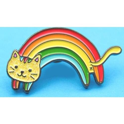 Rainbow Cat Kitty Gay LGBT Pride Brooch Pins Enamel Metal Badges Lapel Pin Brooches Jackets Jeans Fashion Jewelry Accessories