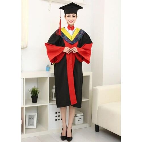 School Uniforms Bachelor Gown Student College Graduation 2Pcs Robe Hat Sets Unisex 6 Colors University Plus Size 2021 New