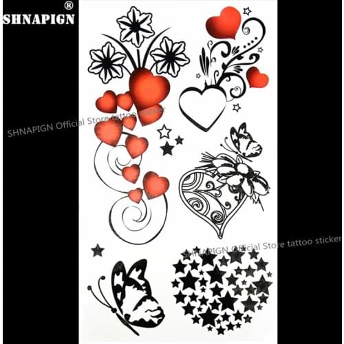SHNAPIGN Romantic Love Heart Temporary Tattoo Body Art Arm Flash Tattoo Stickers 17*10cm Waterproof Fake Henna Painless Sticker