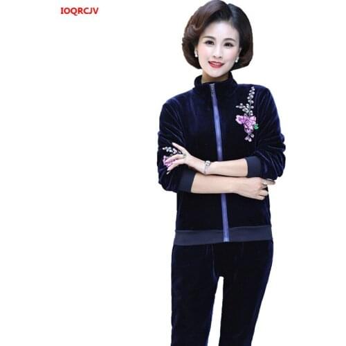 Tracksuit For Women Spring Two Piece Set Top And Pants Middle Age Womens Suits Sports Suit Woman Gold Velvet Sportswear Suit