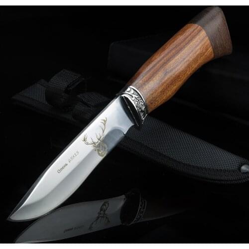 Outdoor high quality knife rough wooden handle short knife wild hunting survival knife multifunctional camping EDC knife