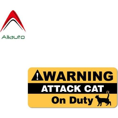Aliauto Funny Warning Car Sticker Attack Cat on Duty PVC Waterproof Sunscreen Anti-UV Cover Scratch Decal Accessories,12cm*5cm