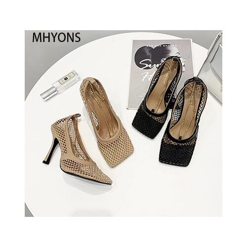 2021 super hot new womens sandals European and American catwalk style generous toe high-heeled mesh single shoes 35-42