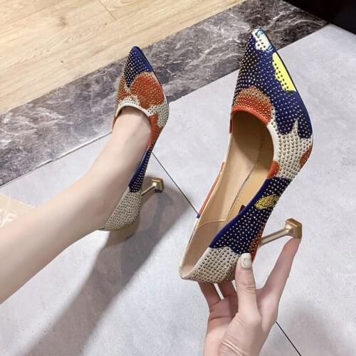 Fashion mixed-color Fretwork Pumps Women Autumn Party Wedding High Heels Shoes Woman Sexy Footwear zapatos tacon mujer U14-98