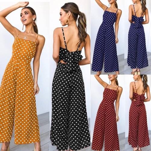 Women Ladies Polka Dot Wrap Jumpsuit Sleeveless Strap Romper High Waist Backless Wide Leg Pants Romper Fashion Women Jumpsuits