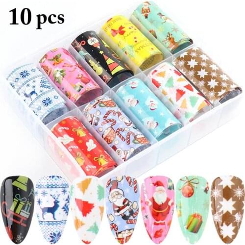 10 Roll Kapmore Christmas Nail Art Foil DIY Nail Art Decals Nail Foil Transfer Stickers Cute Cartoon Nail Art Stickers Manicure