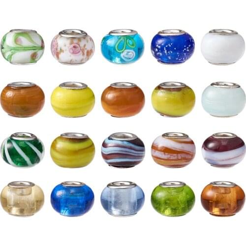 Pandhall Mixed Handmade Lampwork European Beads Large Hole Rondelle Beads For Necklace Bracelet Jewelry Making 14x10mm