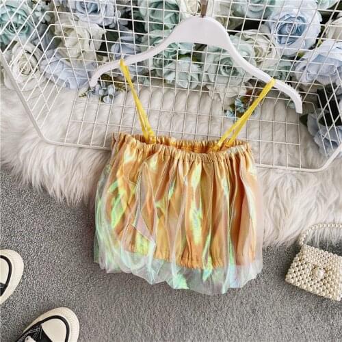 2021 New Sweet Women Shiny Crop Tops women Short Shiny Laser Camisole Woman Tanks Tops Femme Latern Camis