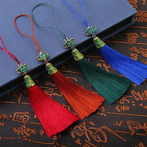 5pcs/lot Silk Tassels Trim Fringe Pendant 8cm With Lotus Metal Cap Curtain Decor for Keychain Earring Findings DIY Craft Jewelry