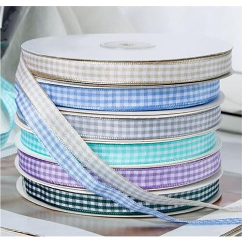 50yards/lot 9mm Plaid Ribbon Grid Printed Ribbon For Home Wedding Christmas Decoration DIY Gift Wrapping