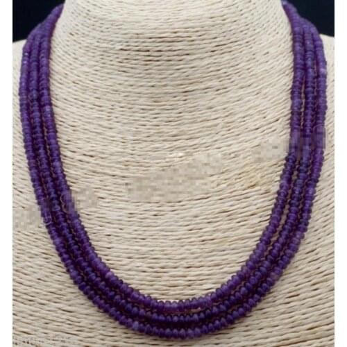 AAA 2x4mm NATURAL AMETHYST FACETED GEMS BEADS NECKLACE 3 STRAND