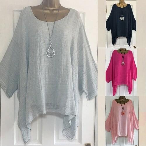 Plus Size Blouses Women Cotton And Linen Breathable Tops Ladies Solid Color Casual Tunic Female Long Sleeve Clothes Haut Femme