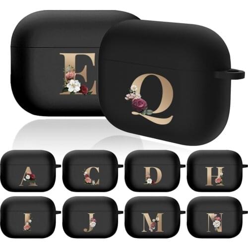 Airpod Case for Apple AirPods Pro Floral Gold Initial Letter Pattern Wireless Bluetooth Charging Box Silicone Headphone Cases