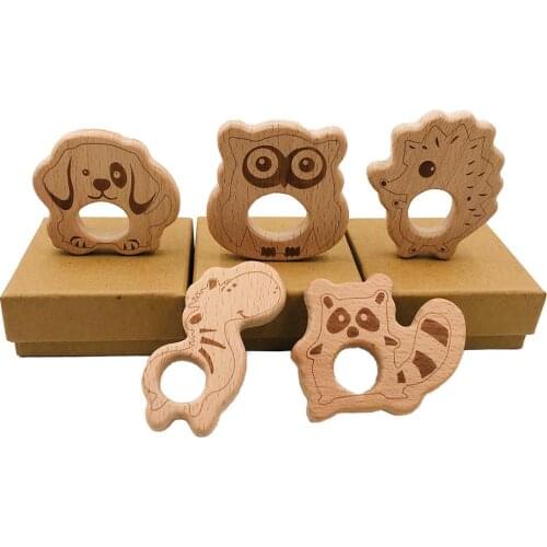1Pcs Wooden Teether Pendant For Pacifier Chain Baby Products Animal Zebra Wooden Rodent Baby Teethers Birth Nurse Gifts Toys