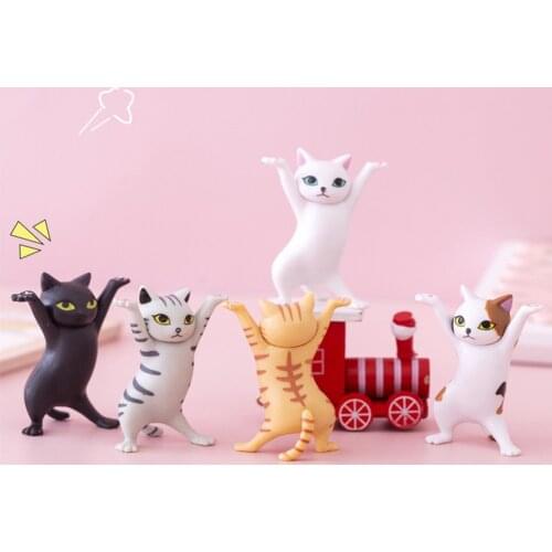 Cat Pen Holder Earphone Stand Bracket Kids Funny Kitten Pen Holder Kids Adult Doll Toy Gift Weightlifting Kitty Pen Holders