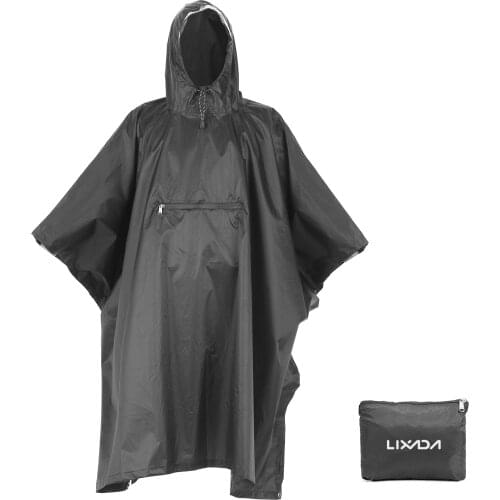 Lixada Hooded Rain Poncho Waterproof Raincoat Jacket Cycling Rain Cover for Outdoor Camping Hiking Fishing
