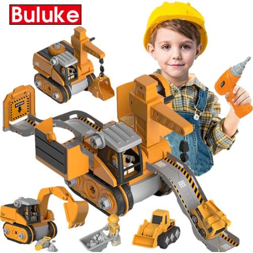 Excavator Toys Disassembly Deformation Engineering Vehicle Excavator Parking Lot 4 In One Construction Site Child Boy Gift
