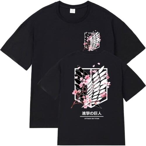 Anime Attack on Titan T-Shirt Men Cotton Ackerman Mikasa Eren Jaeger Cherry Blossom Clothes Tops Tees Camiseta Camiseta