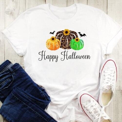 Graphic Print Tees Leopard Pumpkin 90s Fall Autumn Women Halloween Thanksgiving Female 90s Cartoon Tops Tshirt T-Shirt