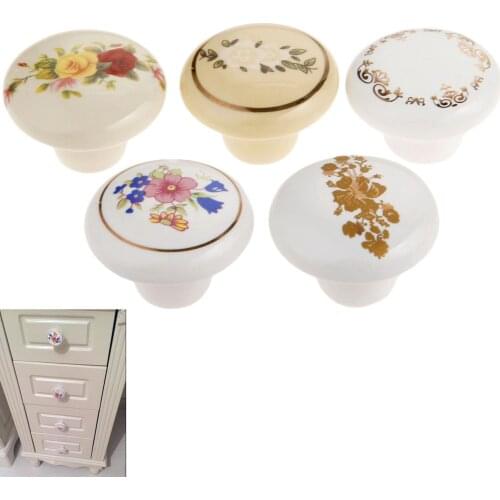 Ceramic Drawer Knob Cabinet Pulls Cabinet Cupboard Pull Handle Furniture Hardware Single Hole 38mm Vintage Flower plated