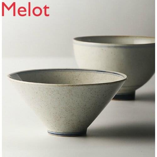 Ceramic Underglaze Blue Bowl Household Eating Heat Insulation Noodle Bowl Handmade Japanese Style Stoneware Bowl Tableware