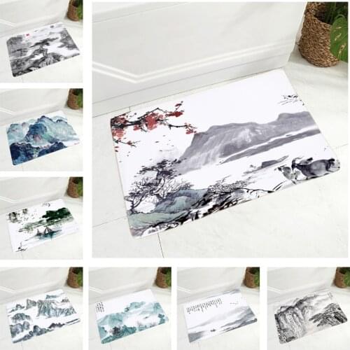 Chinese Ink Floor Mat for Children Room Bedroom Scenery Kitchen Carpet Non-Slip Decor Beautiful Landscape Doormat 40x60cm