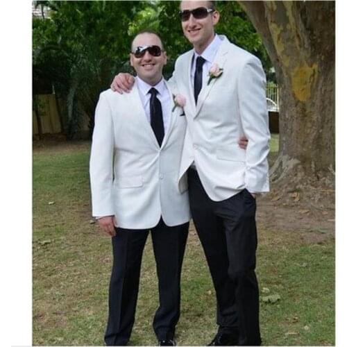 Classic Wedding Men Suits White Blazer With Black Pants 2021 Elegant 2 Pieces Formal Men Prom Party Tuxedos suit