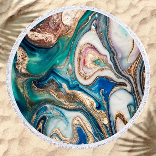 Creative Marble Pattern Summer Round Beach Towel With Drawstring Storage Bag Sports Bath Shower Towels With Tassel Toalla Playa