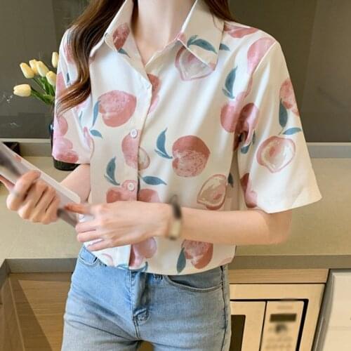 Summer Floral Chiffon Lapel Shirt Short Sleeve Sweet Cute Shirt Ladies Top New