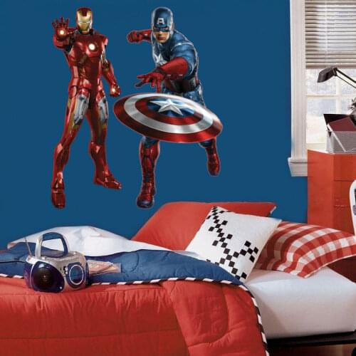 Cartoon Iron Man Captain America Wall Stickers Home Decor Living Room Disney Marvel Wall Decals Pvc Diy Mural Art Wallpaper