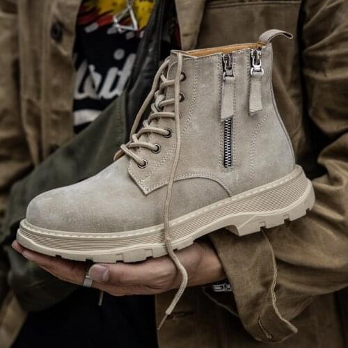 2021 New Fashion Men Casual Shoes Real Leather Vintage Tooling Ankle Boots Lace-Up Zipper Platform Boots Military Desert Boots