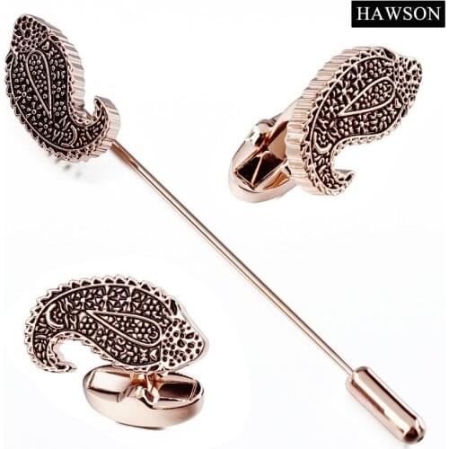 Paisley Pattern Cufflinks Long Brooch Pin Rose Gold Mens French Shirt for Party Ceremony Accessory