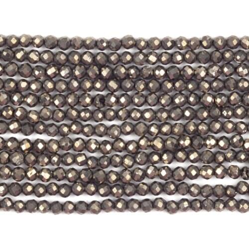 Natural Faceted Pyrite Gemstones Stone Beads Round Loose Spacer Beads For Jewelry Making Bracelet Handmade