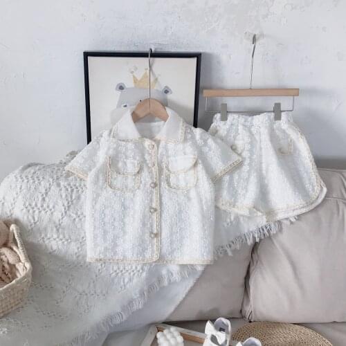 2021 Summer New Arrival Girls Fashion Lace Floral Suit Top+shorts Kids Korean Design Sets Girls Clothing Set