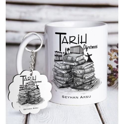 Personalized History Teacher White Mug and Keychain Gift Seti-1