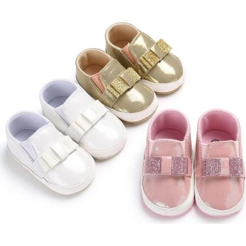 Casual cute child infant baby girl solid color bright leather PU non-slip soft shoes walking shoes