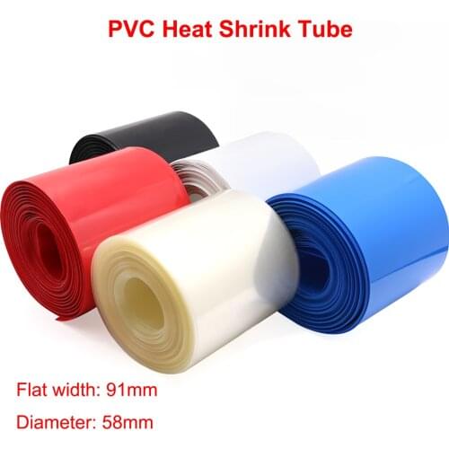 Width 91mm PVC Heat Shrink Tube Dia 58mm Lithium Battery Pack Insulated Film Wrap Protection Case Wire Cable Sleeve Colorful