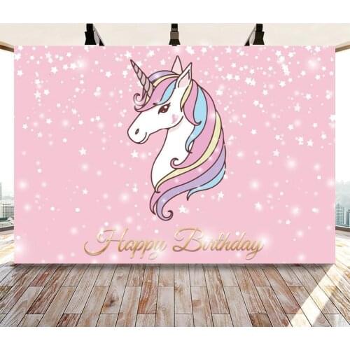 Pink Girl Princess Unicorn Photography Backdrops Newborn Baby Kids Birthday Stary Cake Table Decor Background Family Party Photo