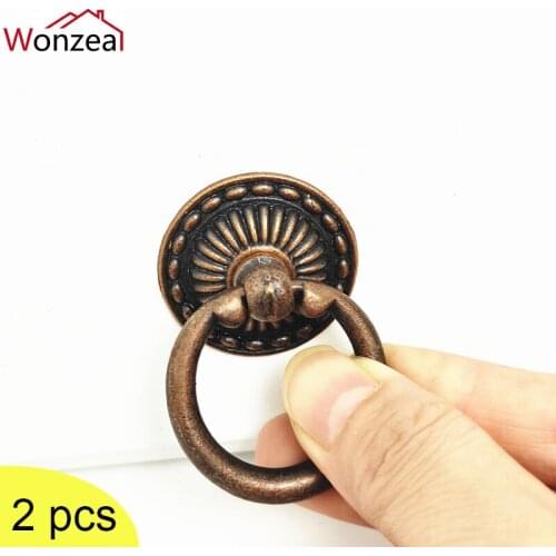 2pcs Retro Bronze Kitchen Cabinet Knobs Cupboard Door Handles Wardrobe Furniture Jewelry Box Antique Drawer Drawer Pulls