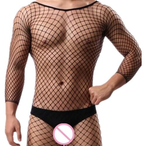 Sexy Fishnet Bodysuits for Gay Men See Through Open Crotch Teddy Lingere Hot Erotic Clothing Porno Sex Adult Flirting Underwear