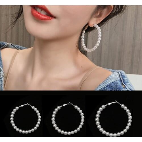 1 Pair New Pearl Hoop Earrings for Women Exaggerates Oversize Pearl Circle Ear Rings Earrings Fashion Europe Nightclub Jewelry