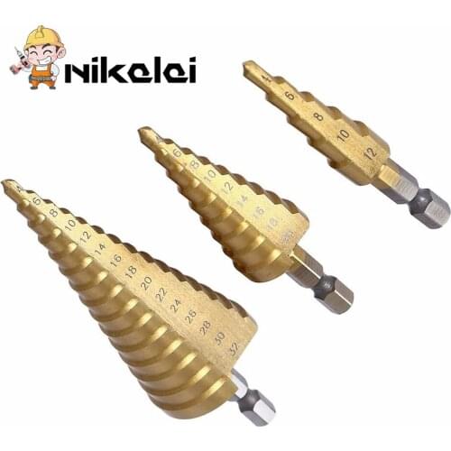 4-32mm 4-20mm 4-12mm Set HSS Step drill bit Titanium Drill hole Cutter Triangle Shank Steel Aluminum Step Reamer drilling bit