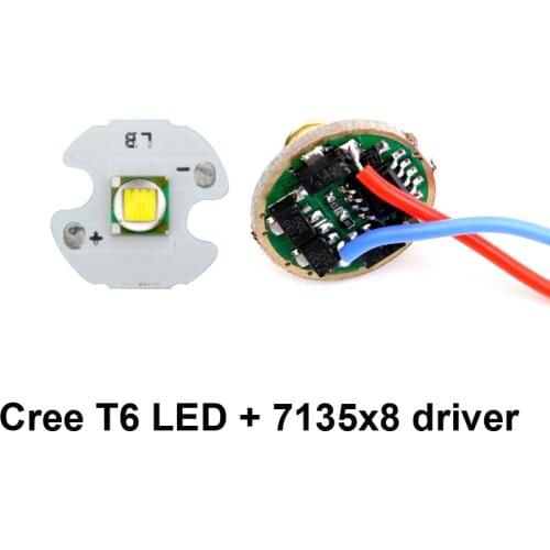 16mm XM-L T6 LED Emitter + 17mm 7135*8 7135 x 8 chips Driver Circuit Board with Mode Memory for LED Flashlight torch