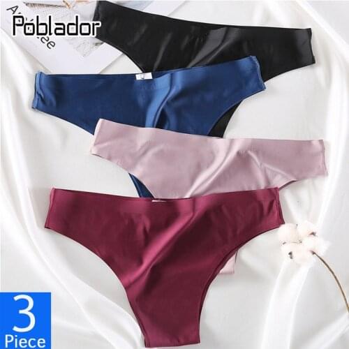 Poblador 3Pcs/lot Sexy Womens Panties Underwear Seamless Silk T-Back Thongs Low Waist Soft G-String Comfort Lady Lingerie